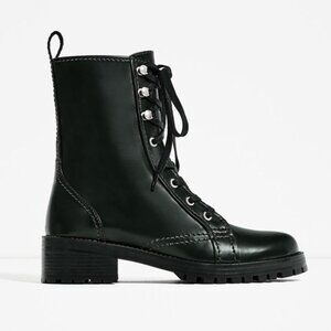 ZARA DARK GREEN FLAT MILITARY BOOTS BRAND BRAND NEW WITH TAGS EUR 37 / US 6.5
